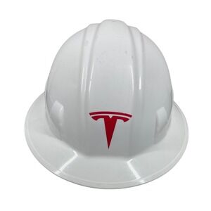 Tesla Hard Hat White Full Brim Construction Safety Helmet Red Logo